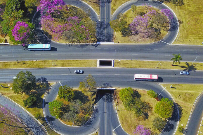 Aerial view of roundabout circulation in Brasilia, Brazil
